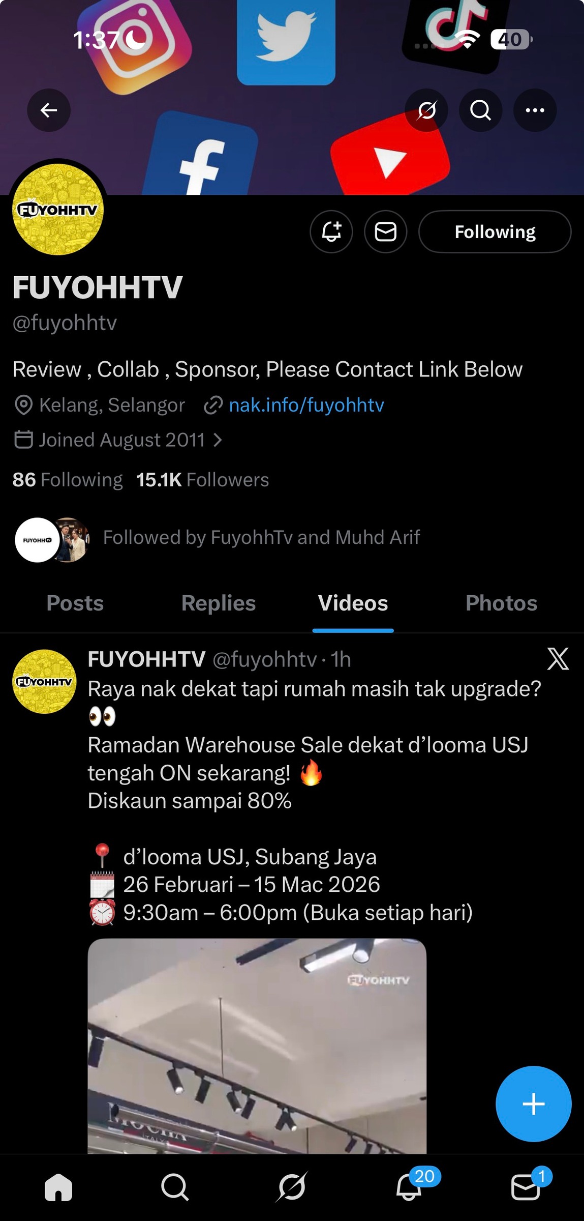 FuyohhTV di X — tangkapan skrin portfolio