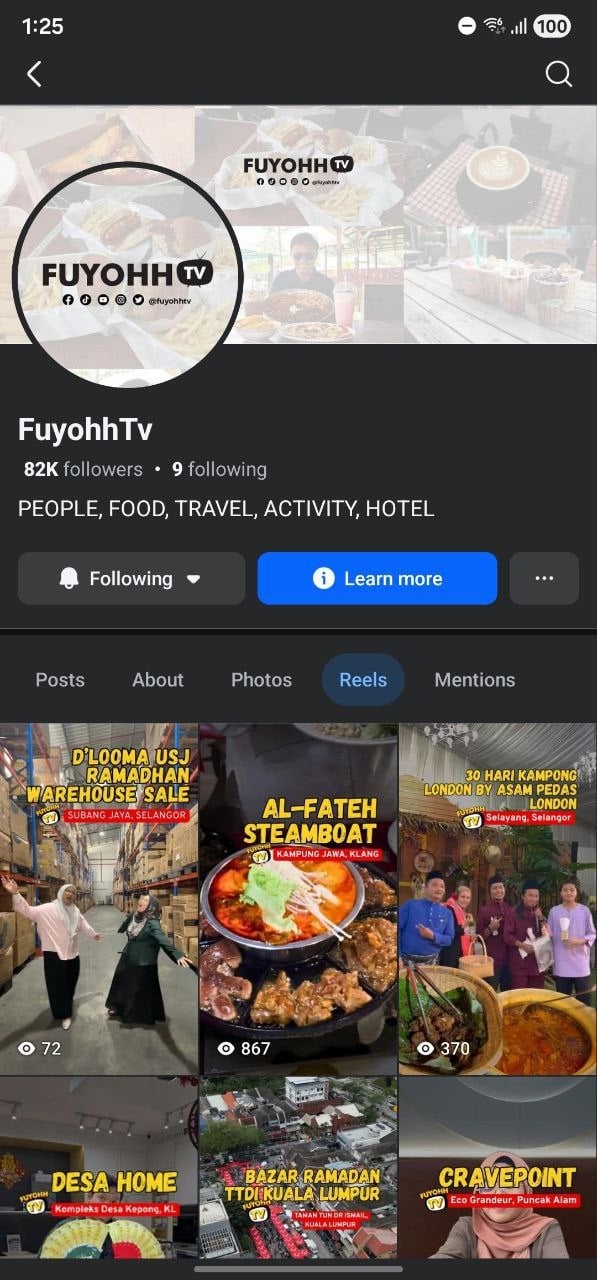 FuyohhTV di Facebook — tangkapan skrin portfolio