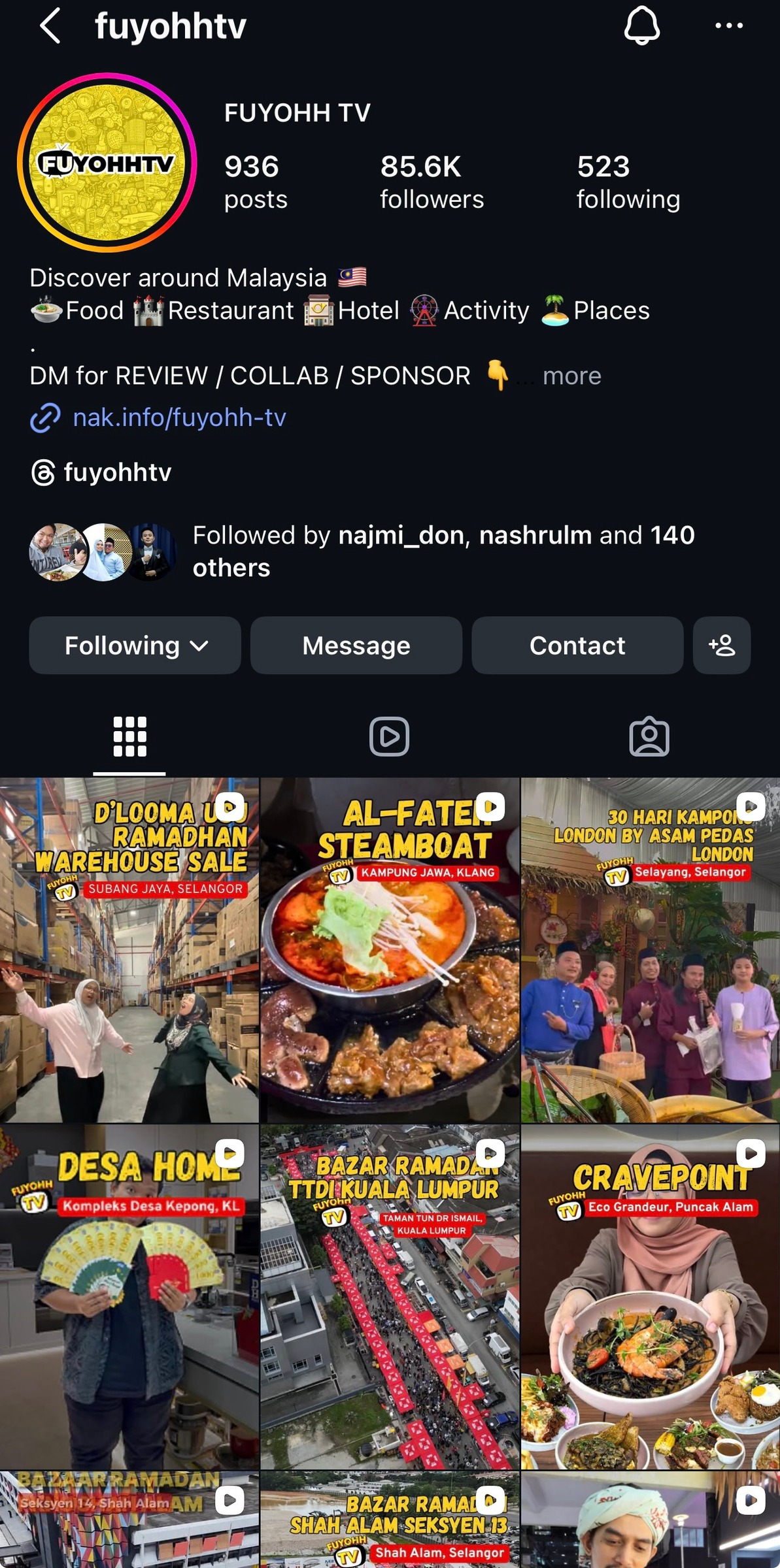 FuyohhTV di Instagram — tangkapan skrin portfolio