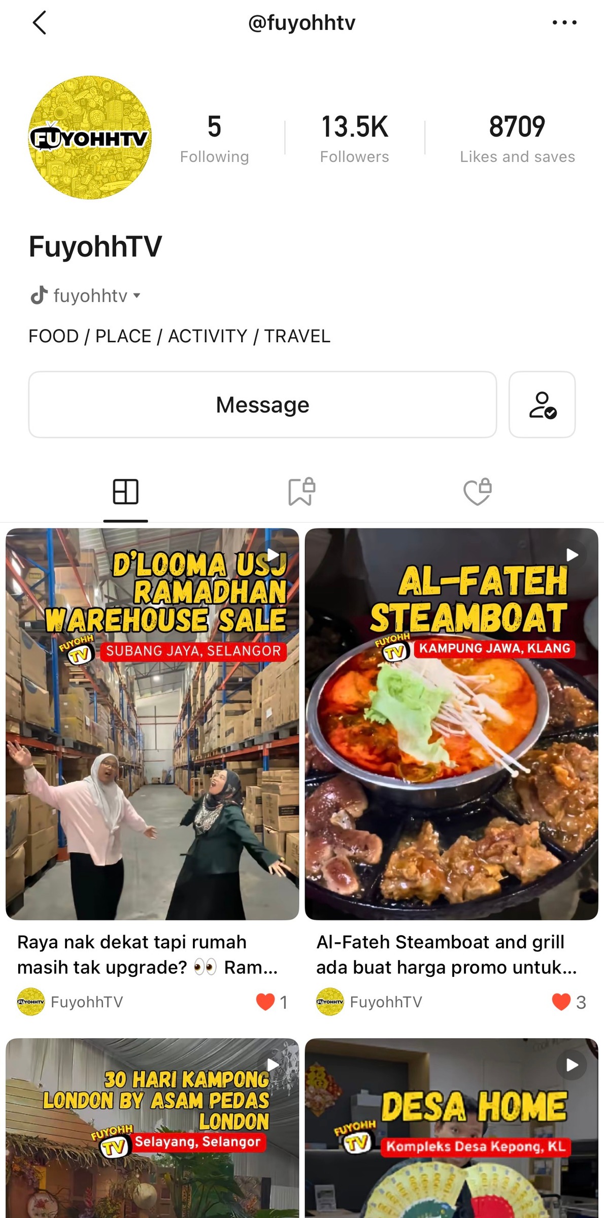 FuyohhTV di Lemon8 — tangkapan skrin portfolio