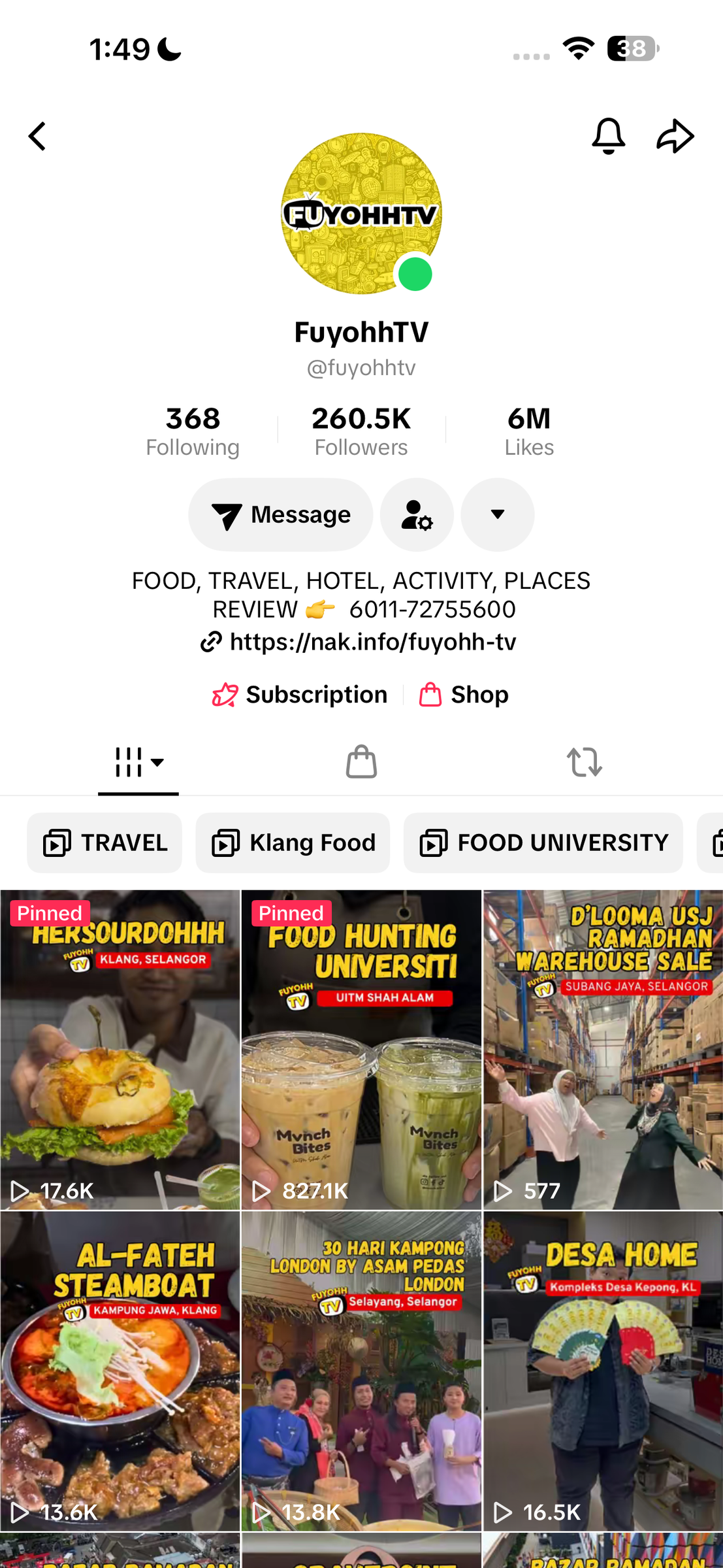 FuyohhTV di TikTok — tangkapan skrin portfolio